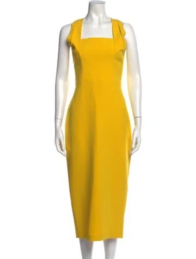 Pre-owned Safiyaa Square Neckline Knee-length Dress In Yellow
