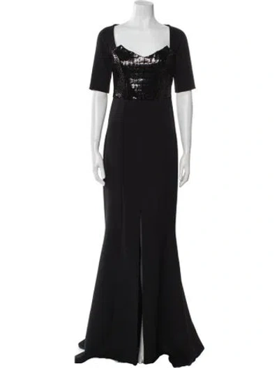 Pre-owned Safiyaa Square Neckline Long Dress In Black