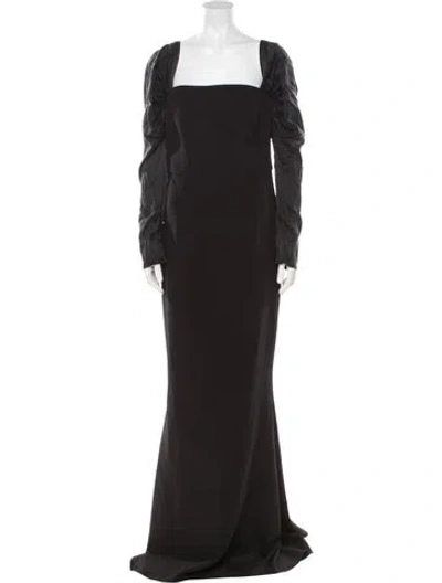 Pre-owned Safiyaa Square Neckline Long Dress In Black