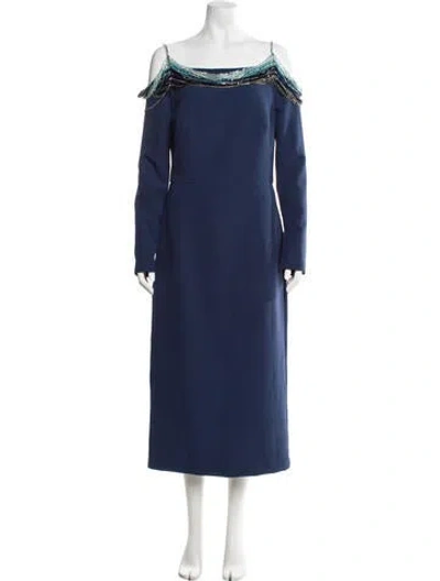 Pre-owned Safiyaa Square Neckline Long Dress In Blue