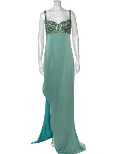 Pre-owned Safiyaa Square Neckline Long Dress In Green