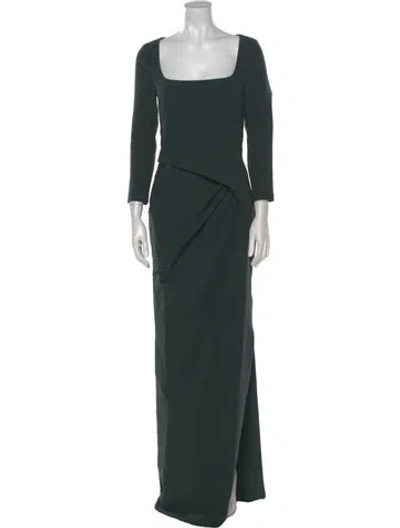 Pre-owned Safiyaa Square Neckline Long Dress In Green
