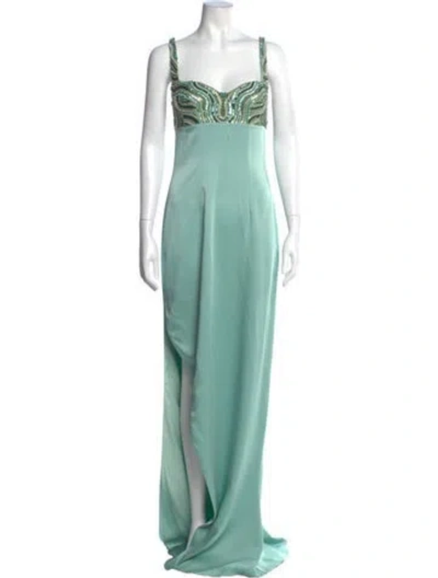 Pre-owned Safiyaa Square Neckline Long Dress In Green