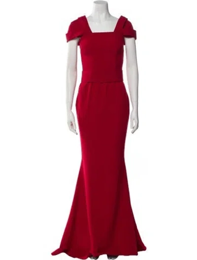 Pre-owned Safiyaa Square Neckline Long Dress In Red