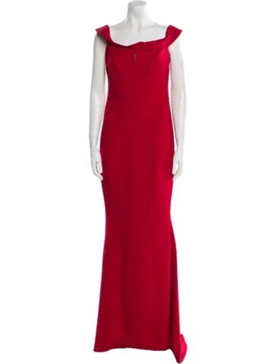 Pre-owned Safiyaa Square Neckline Long Dress In Red