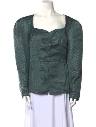 Pre-owned Safiyaa Square Neckline Long Sleeve Blouse In Green