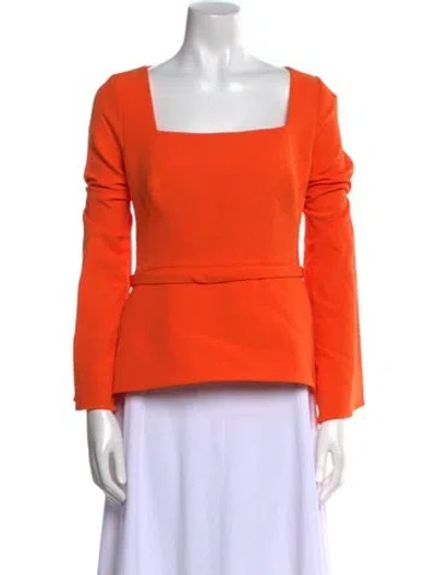 Pre-owned Safiyaa Square Neckline Long Sleeve Top In Orange