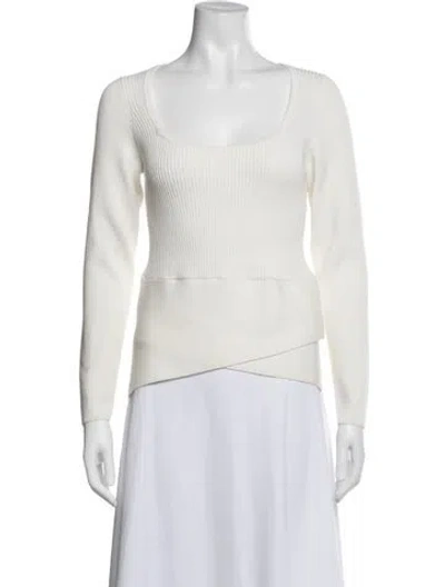 Pre-owned Safiyaa Square Neckline Long Sleeve Top In White