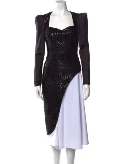 Pre-owned Safiyaa Square Neckline Long Sleeve Tunic In Black