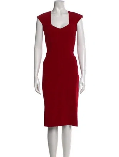 Pre-owned Safiyaa Square Neckline Midi Length Dress In Red