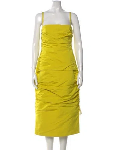 Pre-owned Safiyaa Square Neckline Midi Length Dress In Yellow