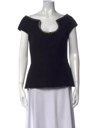 Pre-owned Safiyaa Square Neckline Short Sleeve Top In Black/metallic