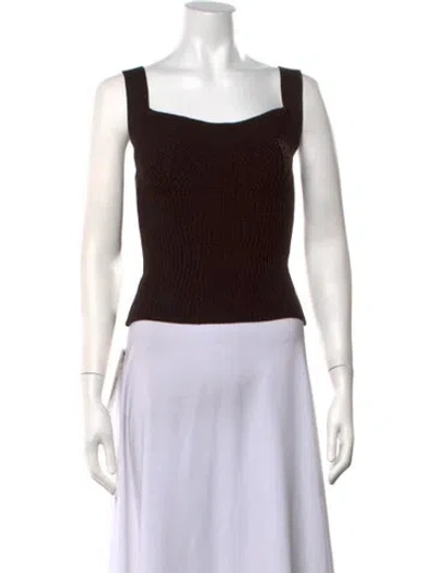 Pre-owned Safiyaa Square Neckline Sleeveless Top In Brown