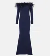 Safiyaa Starlana Feather-trimmed Off-shoulder Gown In Blue