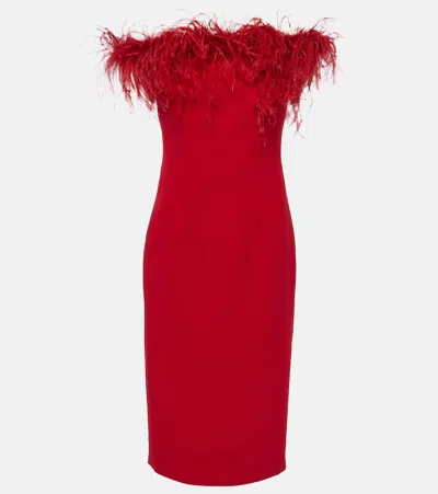 Safiyaa Starling Feather-trimmed Midi Dress In Red