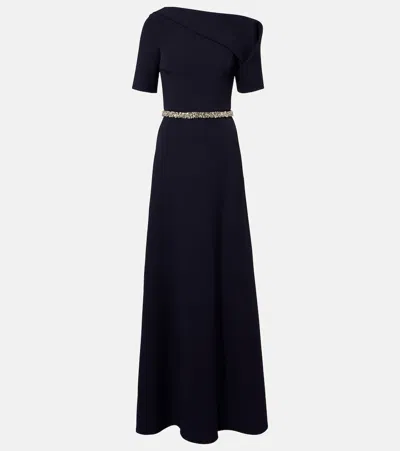 Safiyaa Stephanie Embellished Draped Crêpe Gown In Blue