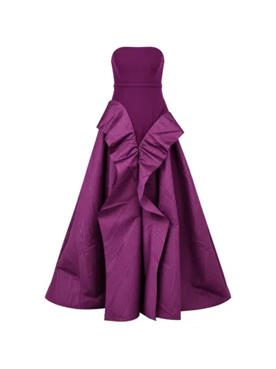 Safiyaa Strapless Flared Maxi Dress In Purple