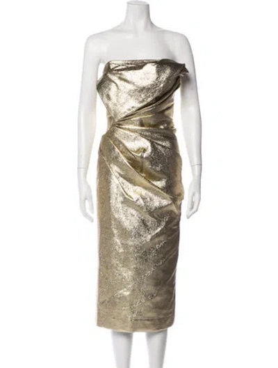 Pre-owned Safiyaa Strapless Knee-length Dress In Gold