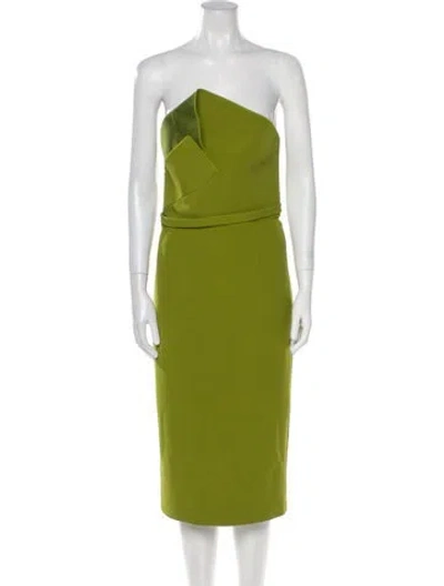 Pre-owned Safiyaa Strapless Knee-length Dress In Green