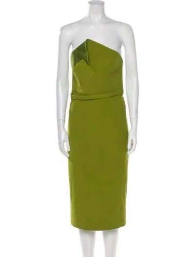 Pre-owned Safiyaa Strapless Knee-length Dress In Green