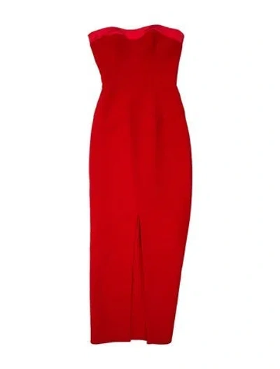 Pre-owned Safiyaa Strapless Knee-length Dress In Red