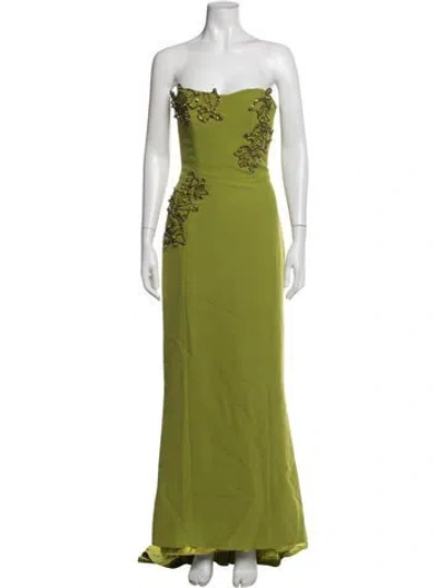 Pre-owned Safiyaa Strapless Long Dress In Green