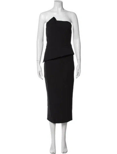 Pre-owned Safiyaa Strapless Midi Length Dress In Black