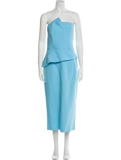 Pre-owned Safiyaa Strapless Midi Length Dress In Blue