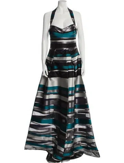 Pre-owned Safiyaa Striped Long Dress In Black