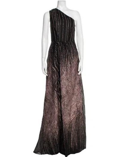 Pre-owned Safiyaa Striped Long Dress In Black