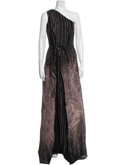 Pre-owned Safiyaa Striped Long Dress In Black