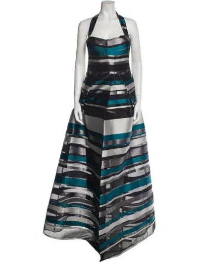 Pre-owned Safiyaa Striped Long Dress In Blue