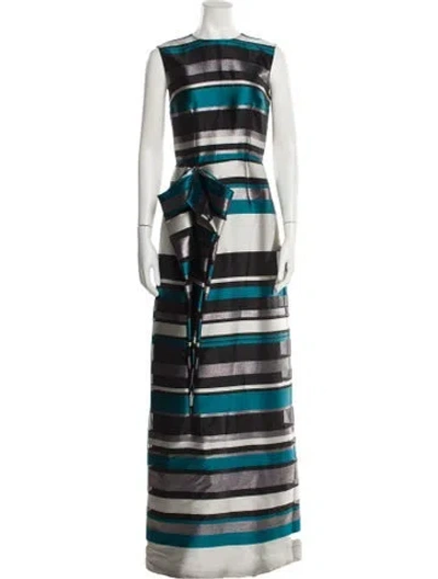 Pre-owned Safiyaa Striped Long Dress In Blue