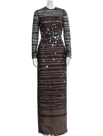 Pre-owned Safiyaa Striped Long Dress In Brown