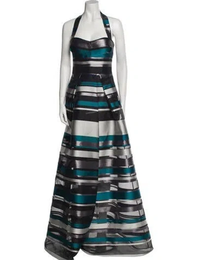 Pre-owned Safiyaa Striped Long Dress In Gray