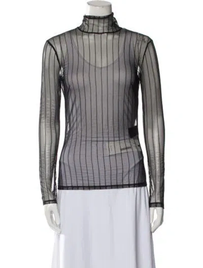 Pre-owned Safiyaa Striped Mock Neck Blouse In Black
