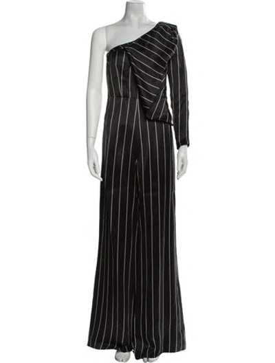 Pre-owned Safiyaa Striped One-shoulder Jumpsuit W/ Tags In Black
