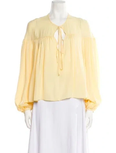 Pre-owned Safiyaa Tie Neck Long Sleeve Blouse W/ Tags In Yellow
