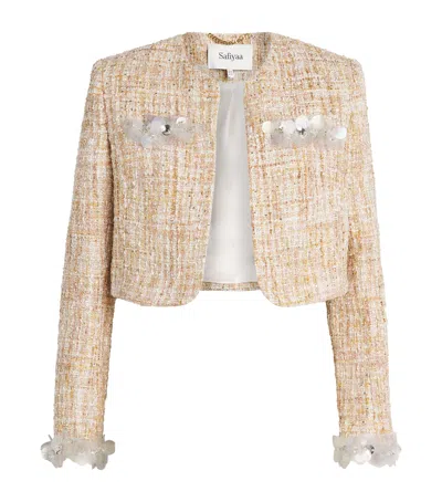 Safiyaa Tweed Embellished Soraya Jacket In Pink