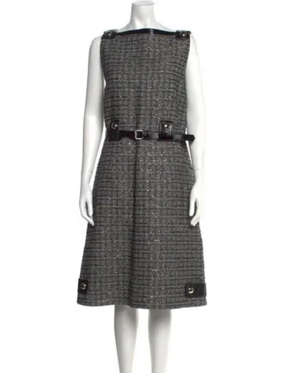 Pre-owned Safiyaa Tweed Pattern Knee-length Dress In Grey