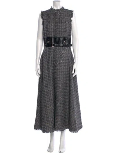 Pre-owned Safiyaa Tweed Pattern Long Dress In Gray