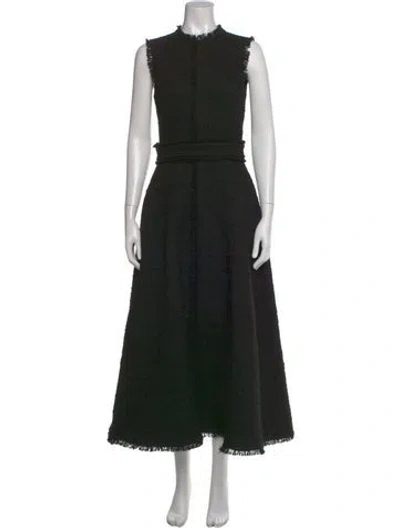 Pre-owned Safiyaa Tweed Pattern Midi Length Dress In Black