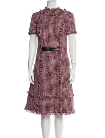 Pre-owned Safiyaa Tweed Pattern Midi Length Dress In Red