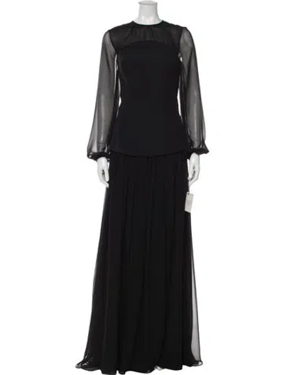Pre-owned Safiyaa Virgin Wool Long Dress In Black