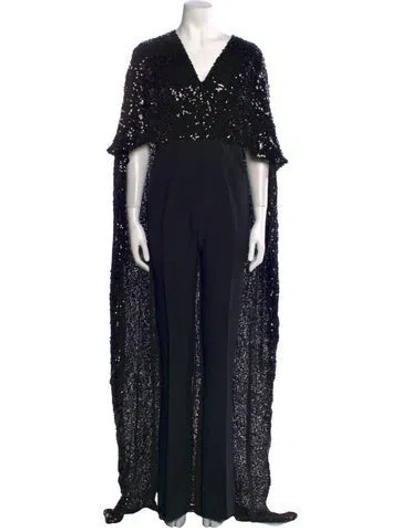 Pre-owned Safiyaa V-neck Jumpsuit In Black