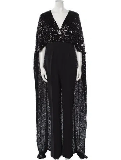 Pre-owned Safiyaa V-neck Jumpsuit In Black