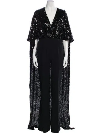 Pre-owned Safiyaa V-neck Jumpsuit In Black