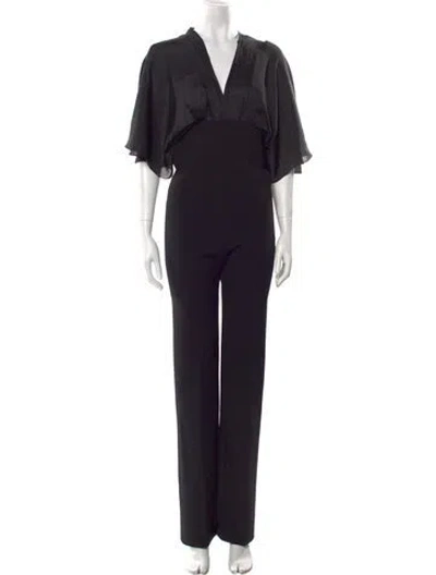 Pre-owned Safiyaa V-neck Jumpsuit In Black