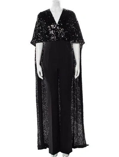 Pre-owned Safiyaa V-neck Jumpsuit In Black