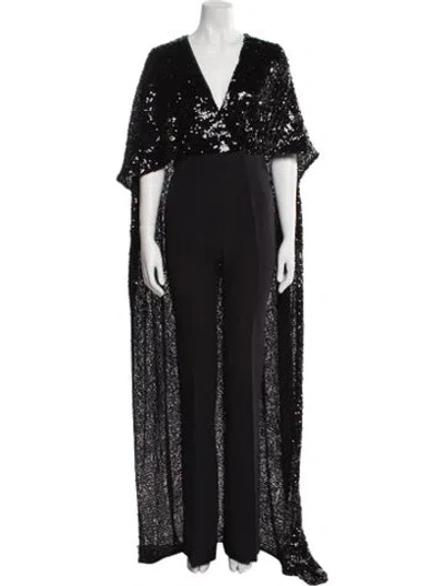 Pre-owned Safiyaa V-neck Jumpsuit In Black